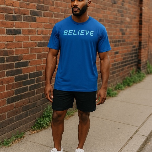 Blue 'Believe' Graphic Athletic Shirt - Picture 1 of 3